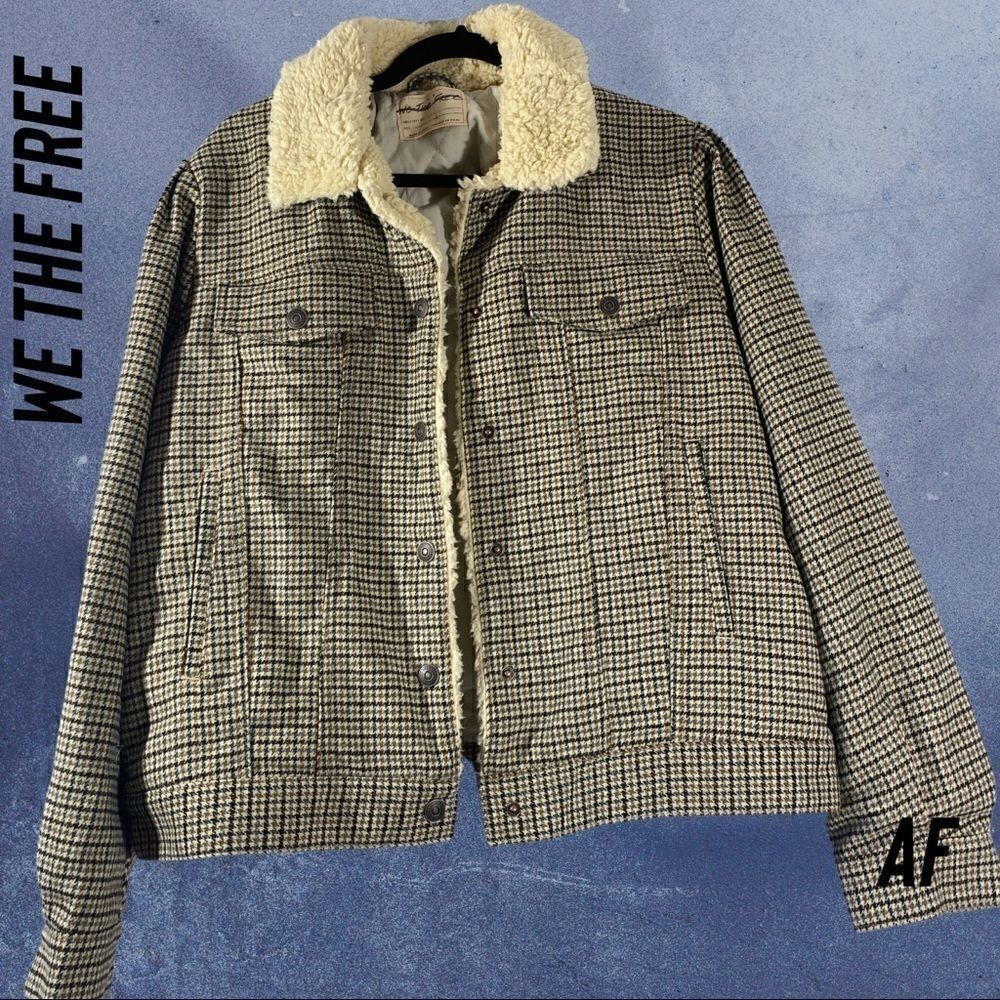 WE THE FREE HOUNDSTOOTH SHERPA LINED TRUCKERS JACKET NEW LARGE